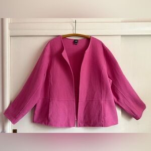 Eileen Fisher Vibrant Pink Open-Front Blazer 3x boiled wool cashmere blend FLAWS